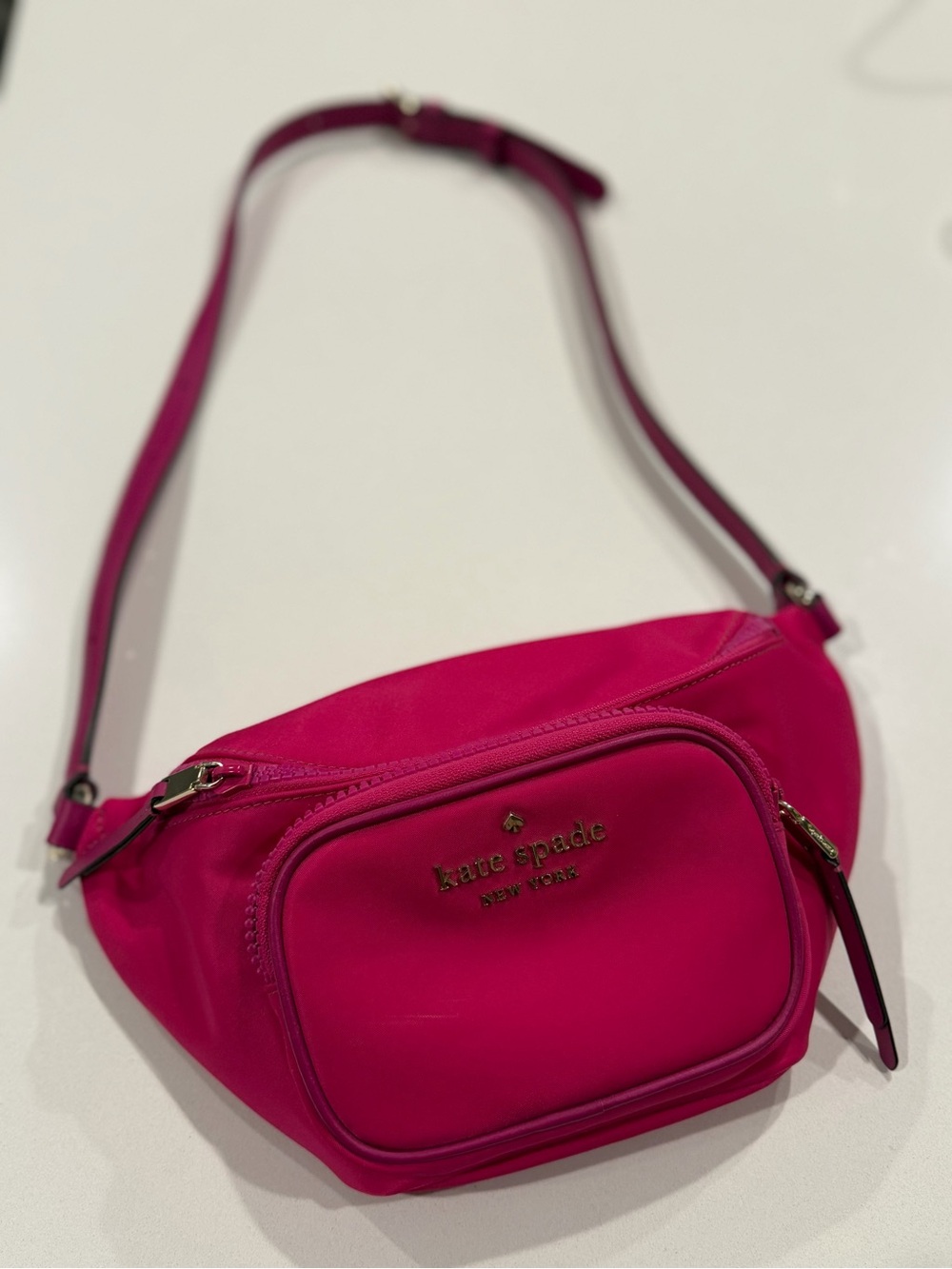 kate spade Bright Pink Nylon Crossbody Belt Bag with Gold Hardware